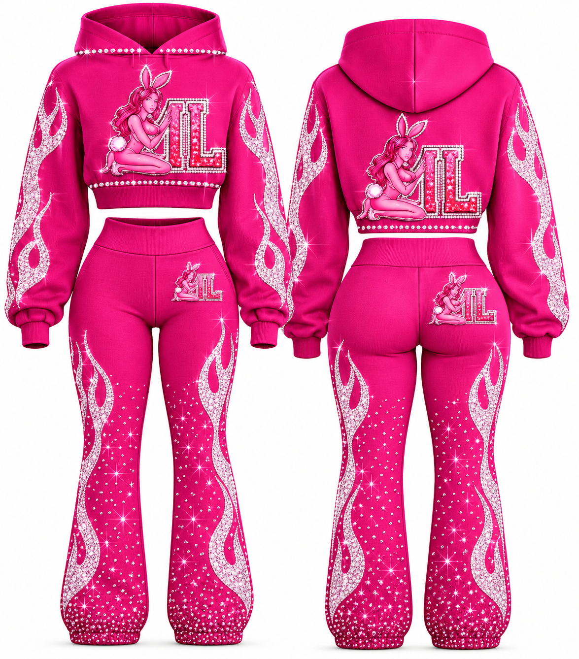 Inferno Rhinestone Hoodie & Flare Legging Set