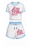 Pink Bunny Varsity Crop Tee &amp; Drawstring Shorts Set